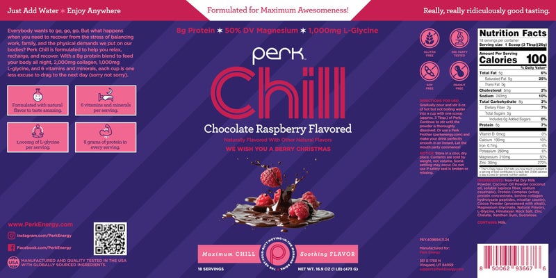Perk Chill Chocolate Raspberry Flavored Drink Mix (18 Servings) - Gluten Free, Soy Free, Peanut Free - Image 2